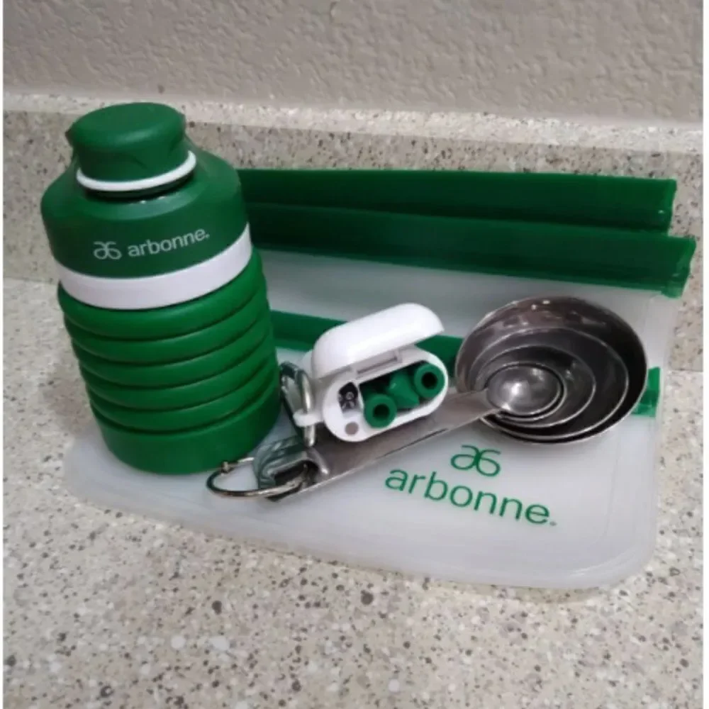 NEW Arbonne Good to be Green Kit Travel Cup Measuring Spoons Collapsible